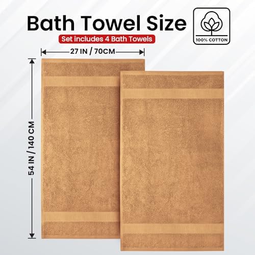 Infinitee Xclusives 100% Ring-Spun Cotton Bath Towels for Bathroom - Pack 4