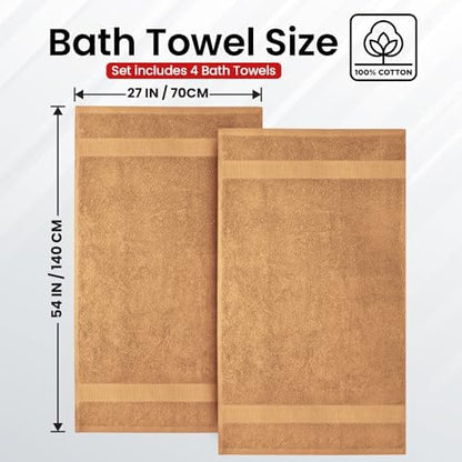 Infinitee Xclusives 100% Ring-Spun Cotton Bath Towels for Bathroom - Pack 4