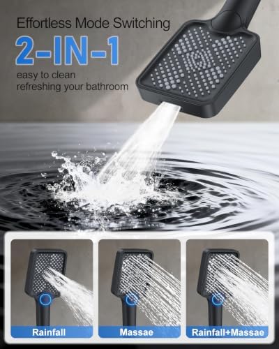 Woindo 4 Function Shower Faucet Set 12" Rain Shower Head/6'' Side Shower Head and 3 Setting Handheld Ceiling Mount Push Button Diverter Complete Rainfall Round Shower System Included Valve Trim Kit