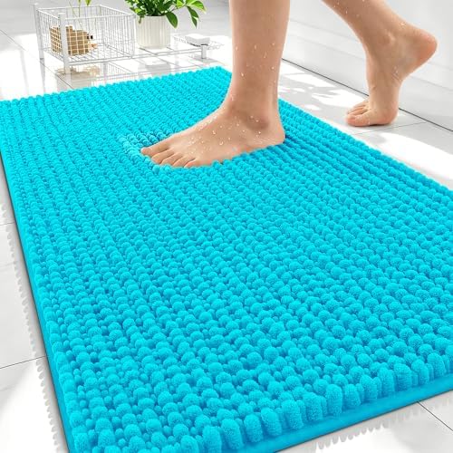 OLANLY Thick Chenille Absorbent Bathroom Rugs Mat 30x20, Aqua Sky