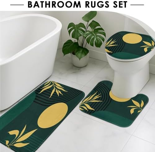 Bathroom Sets with Shower Curtain and Rugs 4 Pcs, Boho Geometric