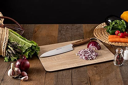 Arcos Chef Knife 8 Inch Stainless Steel. Professional Kitchen Knife for Cooking. Ovengkol Wood Handle 100% natural FSC and 210 mm Blade. Series Nordika