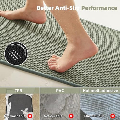 TYUU Large Bathroom Rugs Non Slip Washable Bath Rugs Super Absorbent Bathroom Rug Thin Quick Dry Low Pile Bath Mats, Sage Green 36"x60"