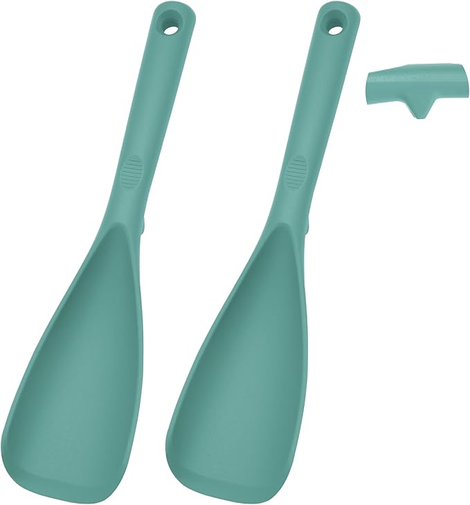 12.6" Extra Long Silicone Spatula Spoon for Nonstick Cookware, Seamless One-Piece Design Cooking Spoon with Built-in Tool Rest for Mixing, Scoop and Scrape, Dishwasher Safe, 2 Pack, Aqua Sky