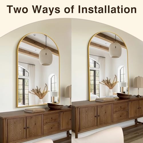 FICTOR 30" x 50" Arched Bathroom Vanity Mirror for Over Sink, Gold