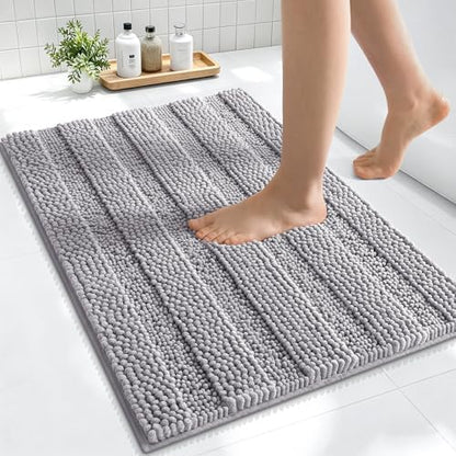 Smiry Thick Small Chenille Bathroom Rugs 24x16, Absorbent Bath Mat, Grey