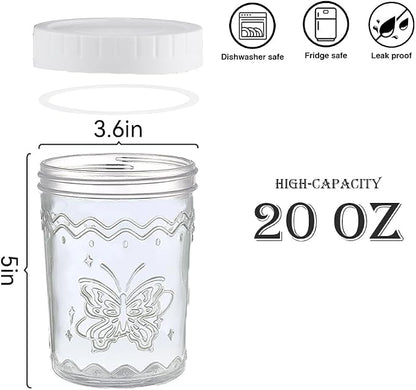 2-Pack 20oz Glass Jars with Lids, glass yogurt containers with lids, wide mouth mason jars, BPA free Food Storage Containers for Snacks, Yogurt, Salad, Meal Prep, Jar Déco (White)