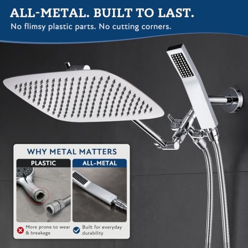 G-Promise All Metal 14" Rain Shower Head with Handheld for Bathroom Upgrade