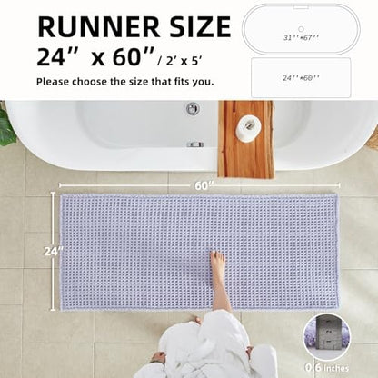 TYUU Waffle Runner Rug Bathroom, Long Cute Bath Mat, 60x24 Lavender Cream