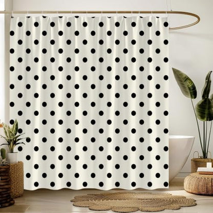 Polka Dot Shower Curtain Cream Beige Retro Spot Vintage Fabric Decorative Bathroom Curtains with Hooks,70" Wx78 H