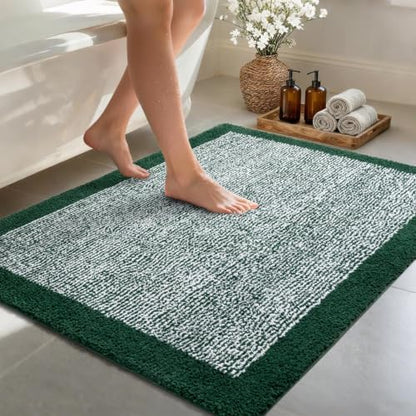 48x32 Bathroom Rugs Non Slip Washable, Soft Absorbent Bath Mat Dark Green