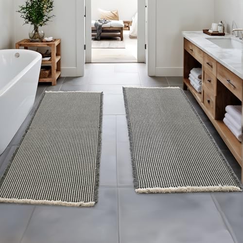 MIULEE Set of 2 Waffle Bathroom Runner Rugs Dark Grey&Yellow 2'x6'(24"x72")