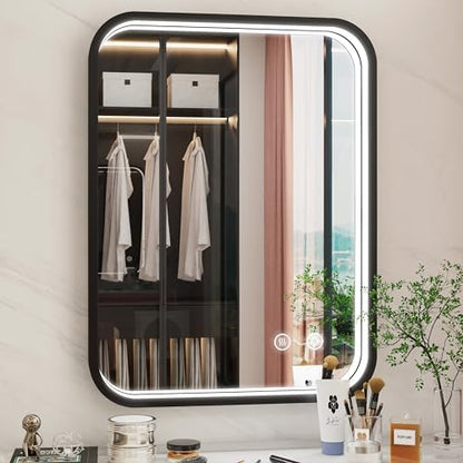 24"x32" LED Bathroom Mirror with Lights, Black Aluminum Frame