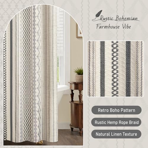 Grey Boho Linen Shower Curtain,72" W x 72" L