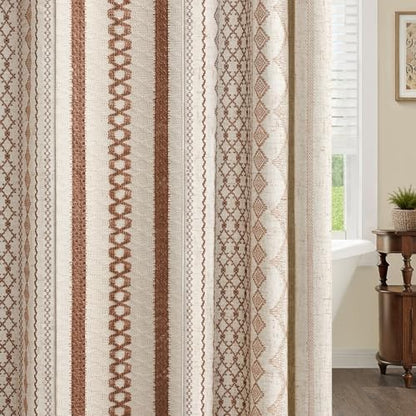 Brown Boho Linen Shower Curtain,72" W x 72" L