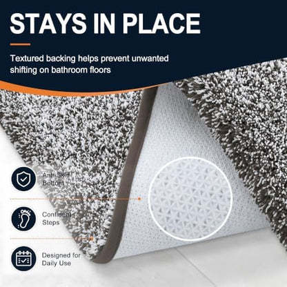 OLANLY Microfiber Bathroom Rugs 70x46, Quick Dry Mat, Dark Brown and White