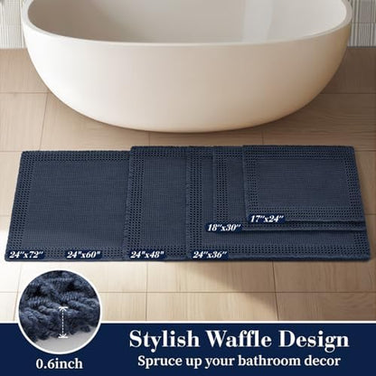 RESARE Waffle Bath Mat for Bathroom, Non Slip Bathroom Rugs 20"x32" Navy