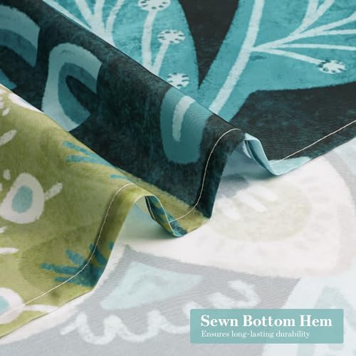 Boho Floral Shower Curtain, Deep Teal Botanical Fabric Curtain, 72 x 78