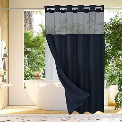 Gibelle No Hook Cloth Navy Shower Curtain with Liner, 72x80