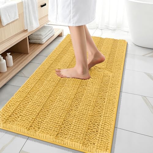 OLANLY Thick Bathroom Runner Rugs 47x20, Soft Chenille Bath Rugs, Yellow