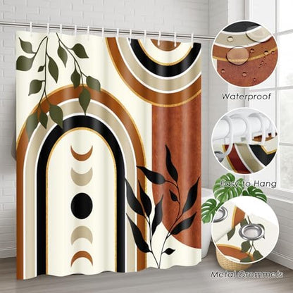Bathroom Sets with Shower Curtain and Rugs, 4 Pcs, Mid Century Boho