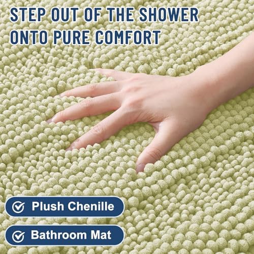 Grandaily Chenille Striped Bathroom Rugs 36x24, Extra Thick and Soft Absorbent Bath Mats, Rubber Backing, Plush Shaggy Shower Carpet, Machine Wash Dry, Bath Rug for Bathroom, Vanilla