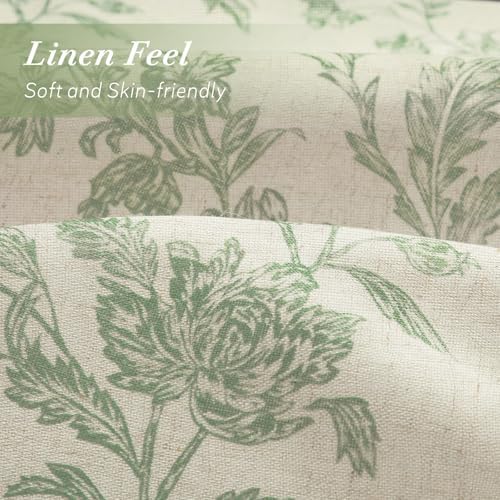 Sage Green Floral Shower Curtain,Vintage Linen Beige Cottagecore Shower Curtains for Bathroom, 72" W x 84" L