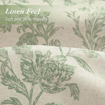 Sage Green Floral Shower Curtain,Vintage Linen Beige Cottagecore Shower Curtains for Bathroom, 72" W x 84" L