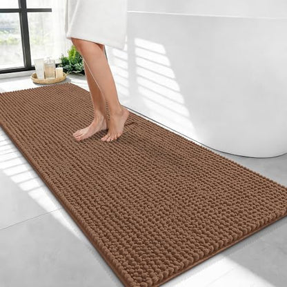 OLANLY Thick Chenille Bathroom Runner Rugs 47x24, Absorbent Bath Mat, Mocha