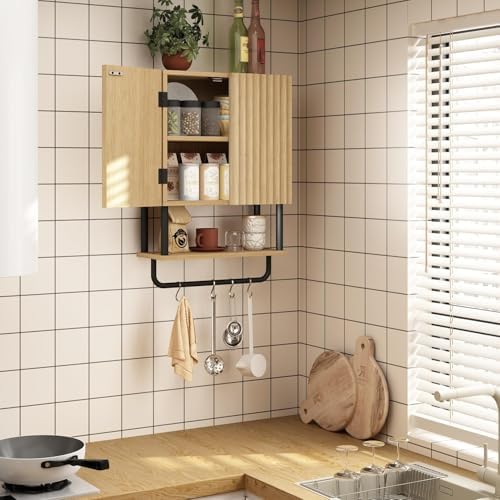 RUSTOWN Fluted Bathroom Wall Cabinet with 2 Doors, 3-Tier Medicine Cabinet