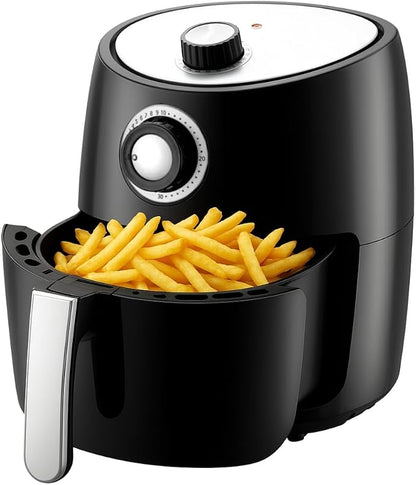 NutriChef Air Fryer - 1000w 2 Quart Capacity Personal Air Fryer, Conserve Counterspace, Oil-free cooking with Removable Deep Non-Stick Fry Basket, Black