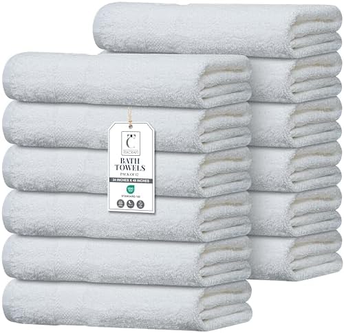Commercial Bulk Pack of 12 Bath Towels – 100% Cotton Terry 24" x 48" – Ideal for Hotels, Salons, Gyms, Spas & Institutional Use – White