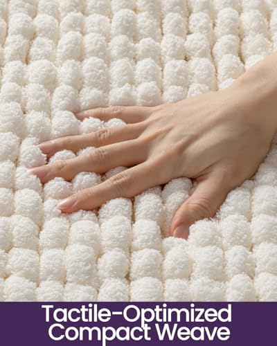 DEXI Bathroom Rugs 43x24, Non Slip Washable Chinelle Bath Mat, Cream