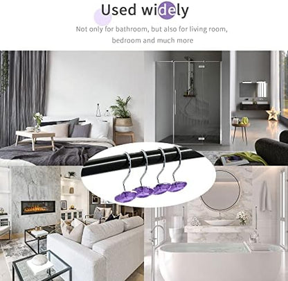 Purple Diamond Crystal Bling Shower Curtain Hooks Rings for Bathroom,12PCS