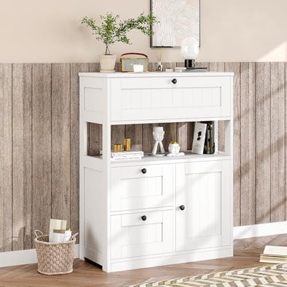 GRUSIGN Bathroom Cabinet, Modern Bathroom Floor Storage Cabinet Organizer with 1 Door and 3 Drawers, Freestanding Cupboard for Kitchen/Living Room Use