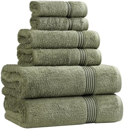 Superior Egyptian Cotton 6-Piece Towel Set, Assorted Towels, Home Bathroom, Master, Guest Bath, Decor Essentials, Includes 2 Bath, 2 Hand, 2 Face Towels/Washcloths, Quick Dry, Absorbent, Forest Green