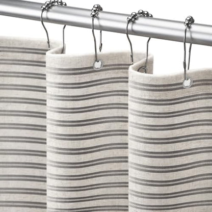 Farmhouse Striped Shower Curtain Horizontal Grey Vintage Linen 72"W X 72"L
