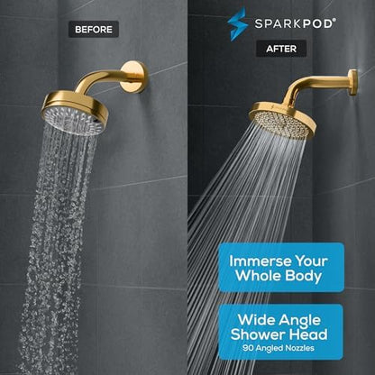 SparkPod Rain Shower Head, 6 Inch Round, Egyptian Gold Finish