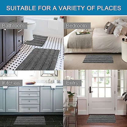 H.VERSAILTEX Bathroom Rugs Bath Rug Set 2 Piece Bathroom Contour Rug Toilet Mat Sets Non Slip Contour Bath Rug Ultra Thick Water Absorbent Striped Bath Mats Washable(20" x 32" Plus 20" x 20" U, Grey)