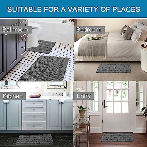 H.VERSAILTEX Bathroom Rugs Bath Rug Set 2 Piece Bathroom Contour Rug Toilet Mat Sets Non Slip Contour Bath Rug Ultra Thick Water Absorbent Striped Bath Mats Washable(36" x 24" Plus 20" x 24" U, Grey)