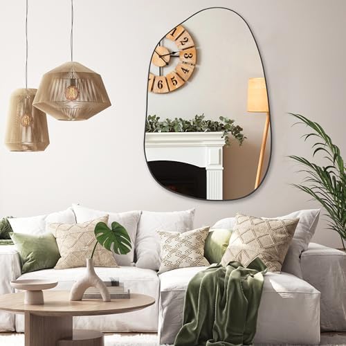 PERFNIQUE Irregular Wall Mirror Asymmetrical Mirror, 40''x26'' Black Mirror for Bathroom Bedroom Living Room Entryway, Decorative Modern Wall Decor, Wall Mounted Mirror (Black, 40" x 26")