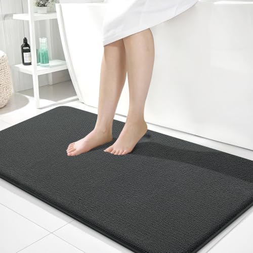 OLANLY Memory Foam Bathroom Runner Rug 44x24, Absorbent Long Mat, Dark Grey