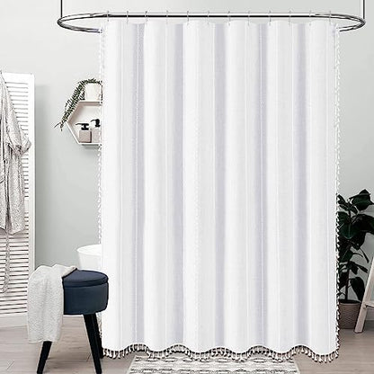 BTTN 54 x 72 Boho Famrhouse Linen Heavy Duty Cloth Shower Curtain, White