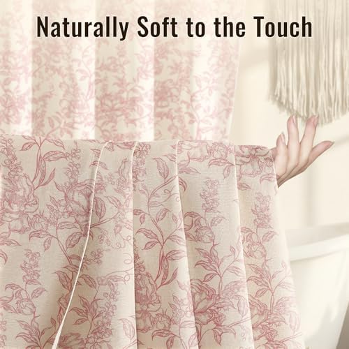 Farmhouse Pink Floral Shower Curtain with 12 Clear Rings 72"W x 72"L
