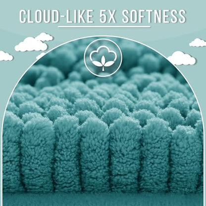 Yimobra Bathroom Rug Mat, Non Slip and Super Absorbent Bath Mat, Machine Washable Quick Dry, Ultra Plush Chenille Shower Rugs for Bathroom Floor Sink Tub and Shower Outside, Teal Blue, 24 x 17