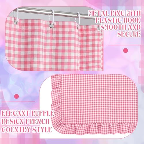 HunnmingRe Ruffled Gingham Shower Curtain Pink