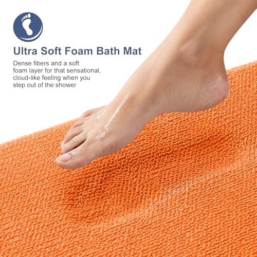 OLANLY Memory Foam Bathroom Runner Rugs 44x24, Absorbent Long Mat, Orange