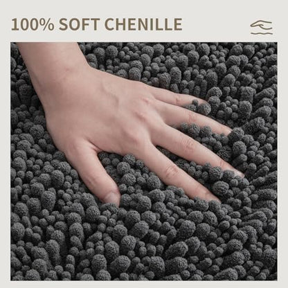 Bathroom Rugs Non Slip Washable 44x24, Extra Thick Soft Chenille Absorbent Bath Mat, High Density Barrier Non Slip Backing, Quick Dry Plush Shaggy Floor Carpet for Tub&Shower, Darkgrey