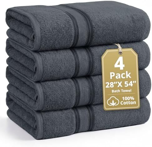 LANE LINEN Bath Towel Set 100% Cotton 4 Piece Soft Absorbent - Cool Grey