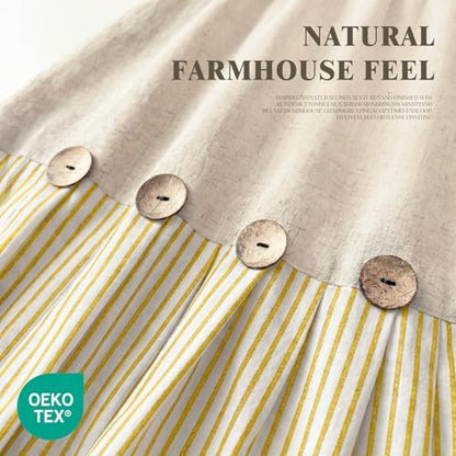 Farmhouse Shower Curtain Linen Button Yellow Stripe 72" W x 72" L